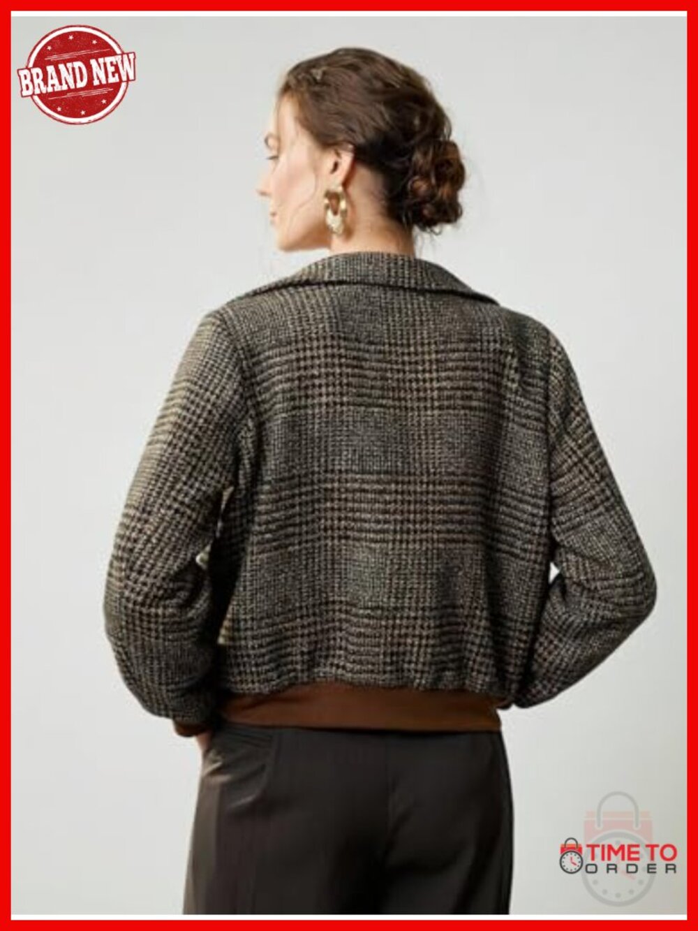 Vintage Wool Plaid Cropped Bomber Jacket Coat Button Front - Picture 4 of 5